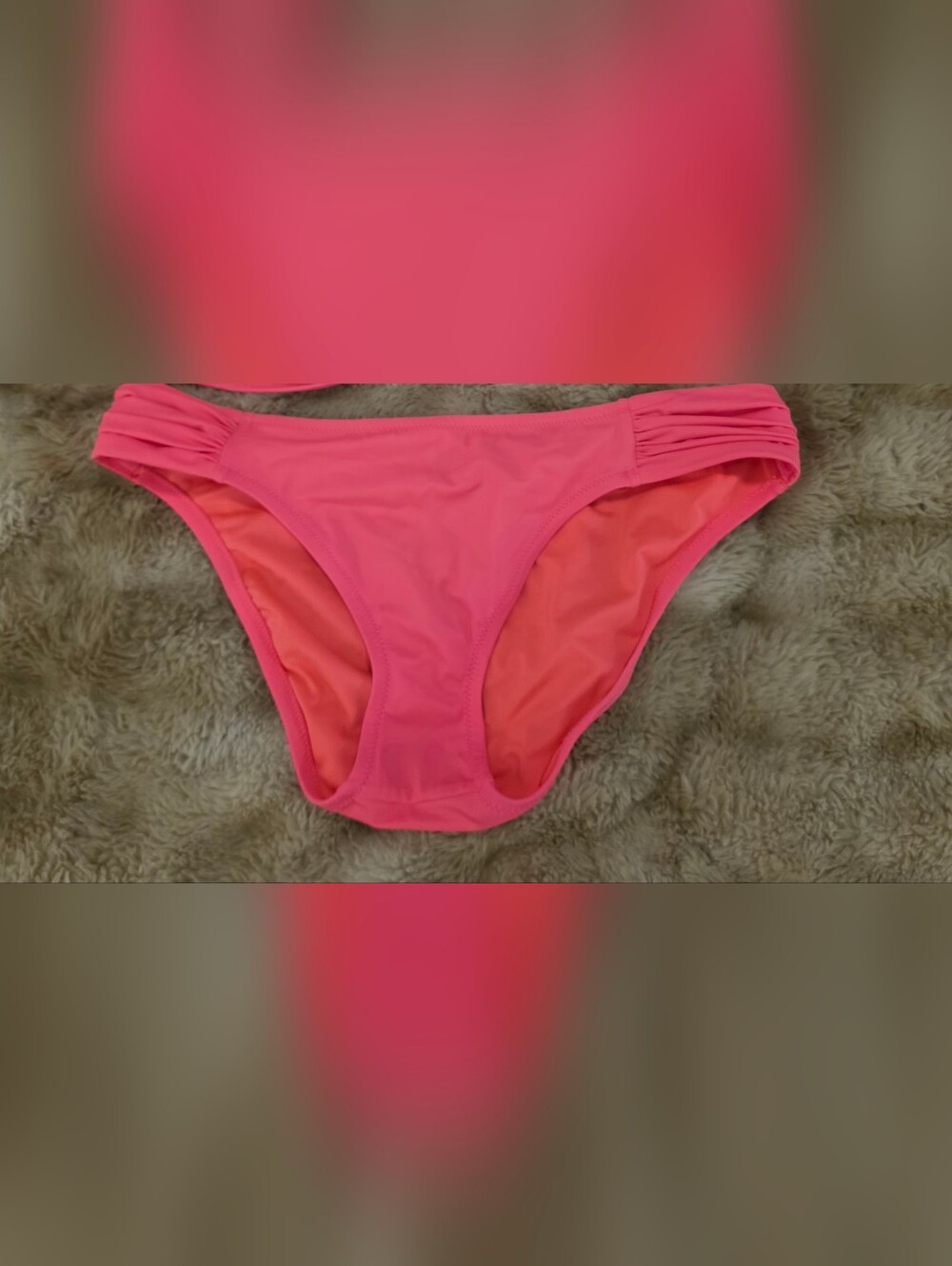 Shade & Shore Hot Coral Pink Ruched-Side Bikini Bottom Sz Large